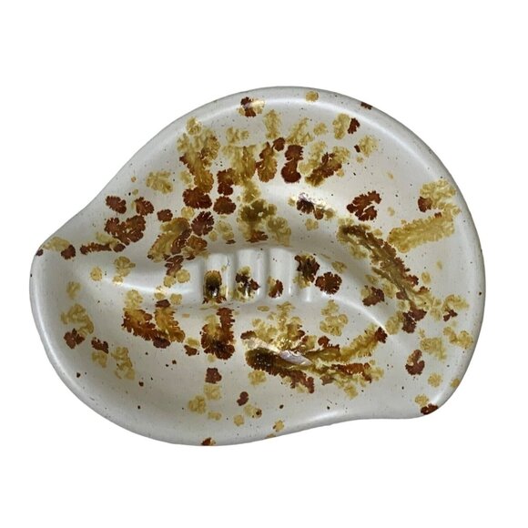 Vintage Handcrafted Ceramic Ashtray Splatter Glaze Brown Gold Earthy 4 Notches - Picture 2 of 15